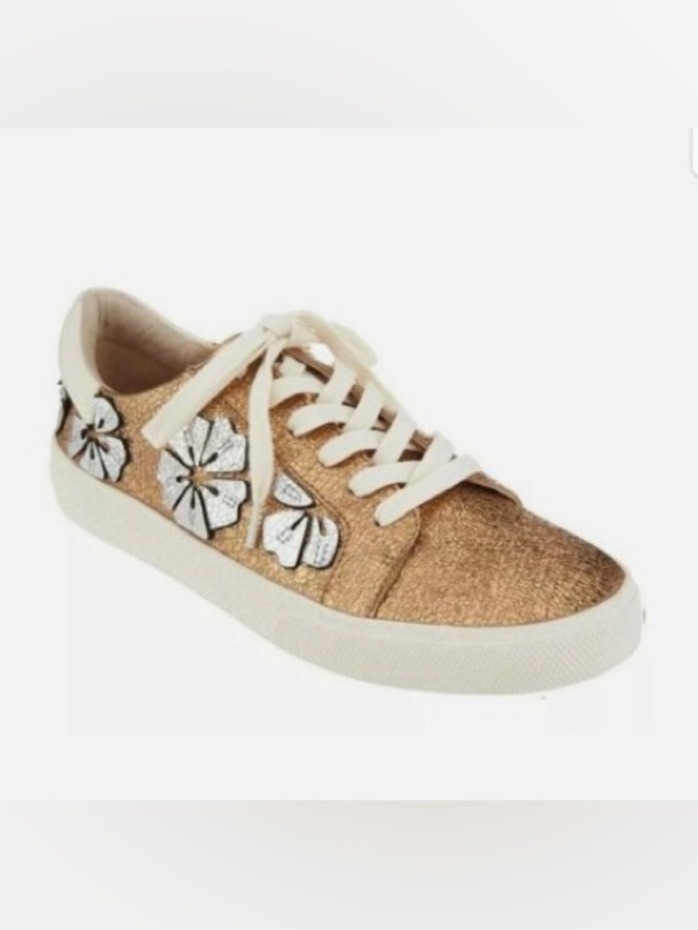 Vince Camuto Leather Lace Up Sneakers Claudinia Gold Size  8.5